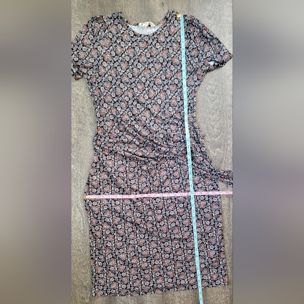 Boden Knot Front Jersey Midi Dress Womens 8P Black White Rust Boho Floral Stretc - Picture 10 of 13